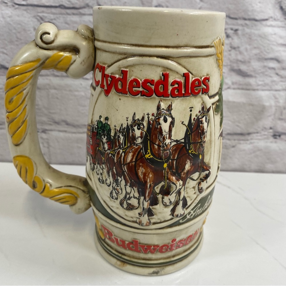 BUDWEISER ANHEUSER BUSCH 1983 CLYDESDALE BEER STEIN MUG VINTAGE CERAMARTE BRAZIL